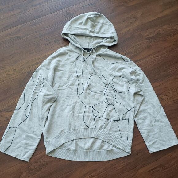 Skull Cashmere Light Gray Cashmere Cottom Blend Knit Oversize Hoodie Size Small - Picture 2 of 7